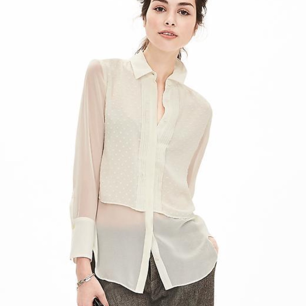 Off-White Banana Republic Dot Chiffon Layered Blouse in Cocoon